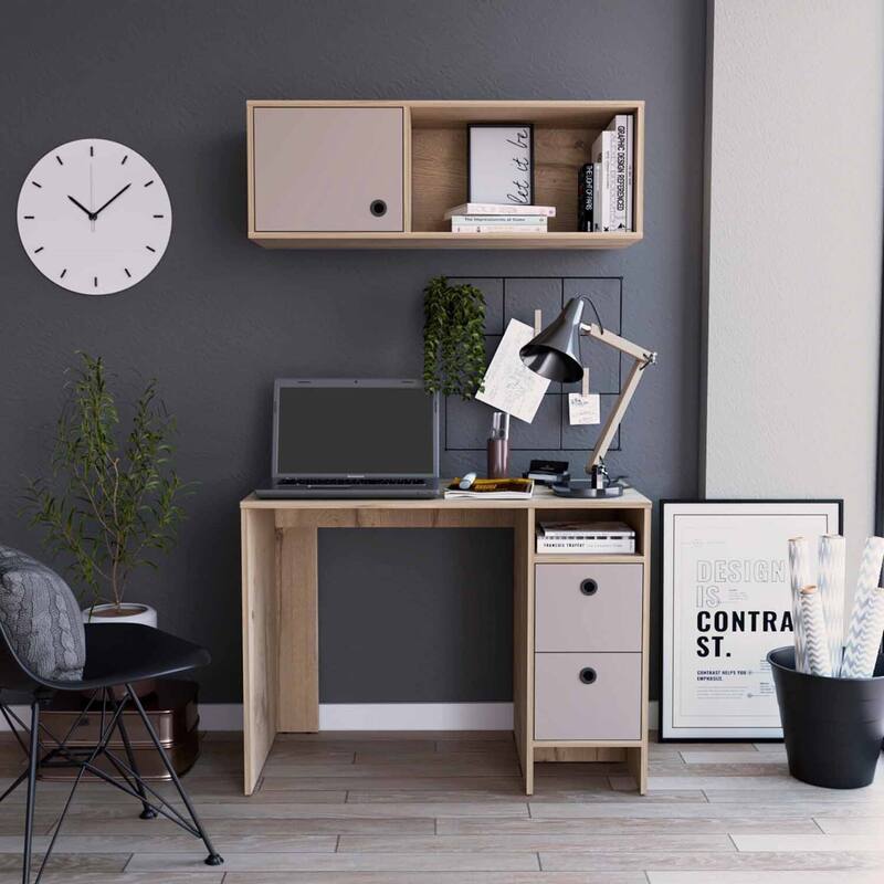 Lucknow Desk Set - Modern Office Writing Table with Storage & Wall Cabinet