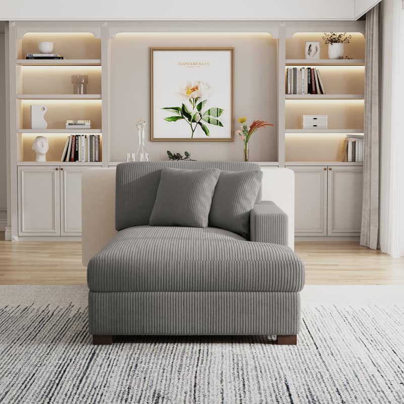 Modern Corduroy Indoor Chaise Lounge Couch with Pillows