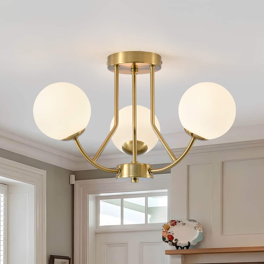 3 - Light 12'' Modern Sputnik Globe Glass Semi Flush Mount Light