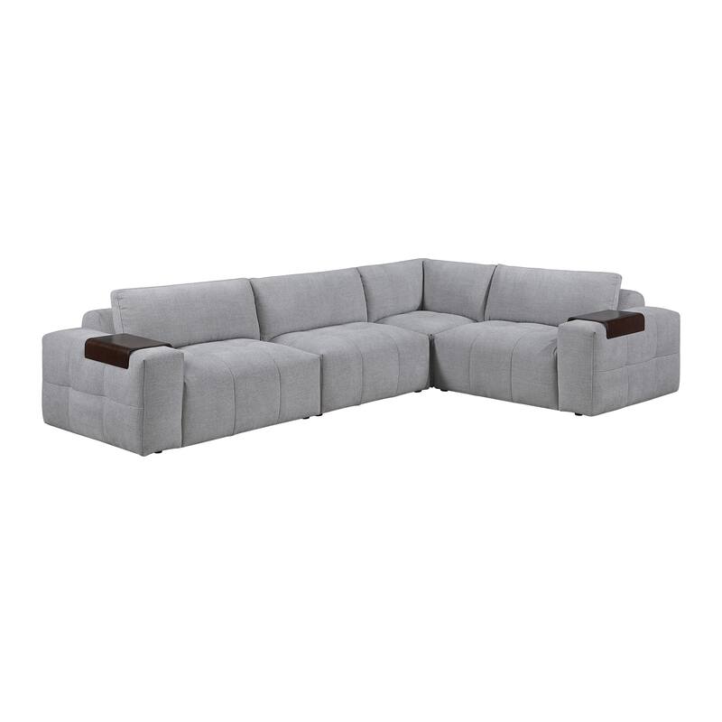 Mackay 143" Textured 4-Piece Modular Sectional Sofa with Armrest Tray - Gray