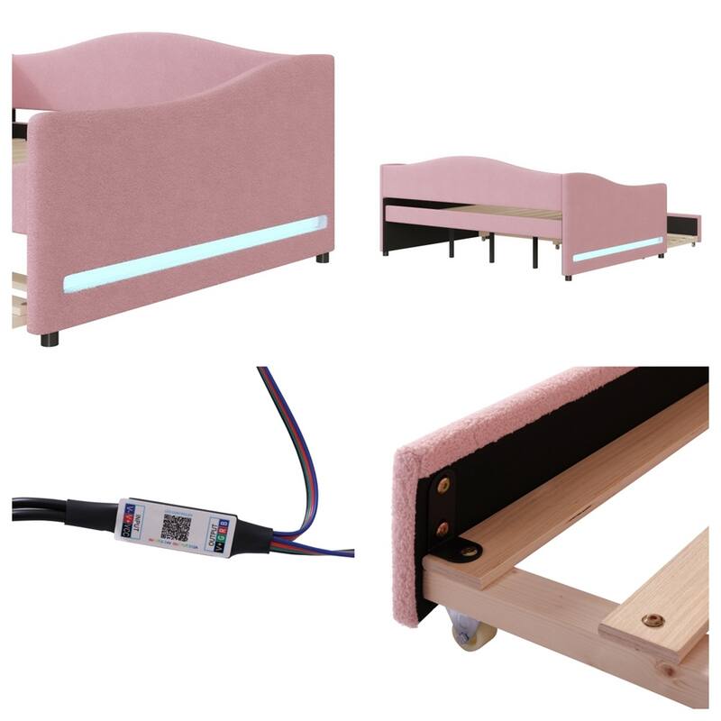 Full Size Upholstered Daybed with LED Light and Trundle