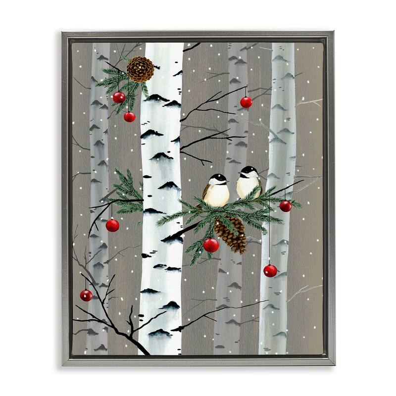Stupell Birds and Holiday Ornaments Birch Tree Forest Floater Frame - Brown