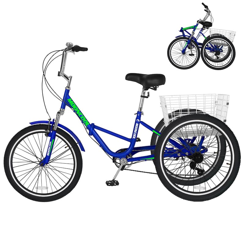 DoCred Adult Folding Tricycle, 7 Speed 3-Wheel Bicycle with Basket