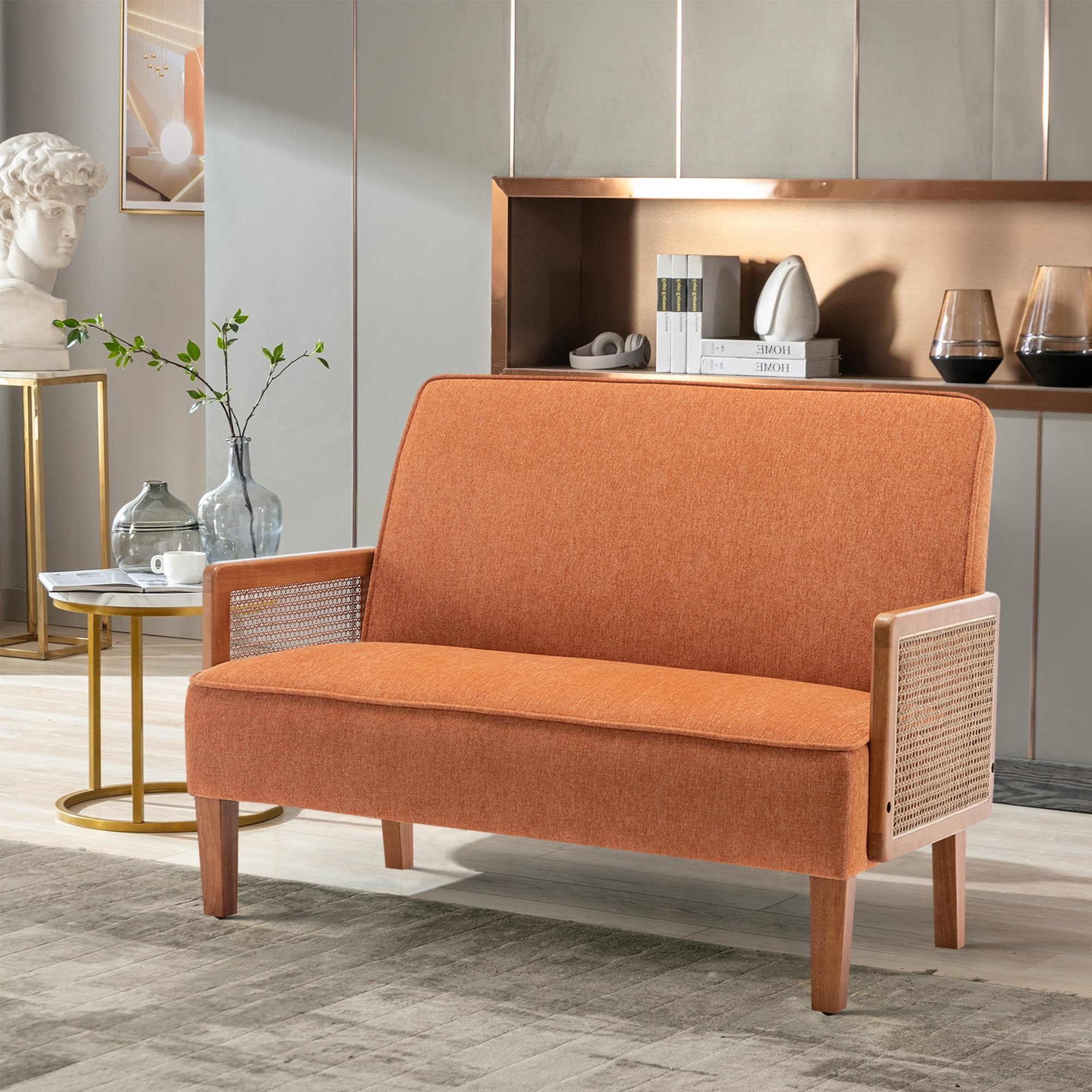 Loveseat Sofa Couch with Arms Upholstered Small Love seat Mini Sofa Couch for Bedroom Living Room Orange with Arms