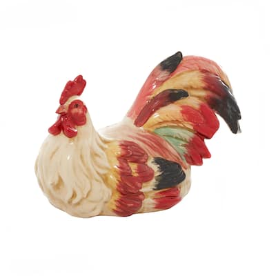 Ceramic Rooster Indoor Outdoor Garden Sculpture - Red - Roche River Decor