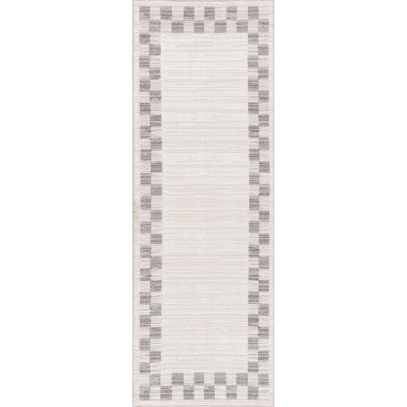 Hauteloom Azrika Hallway, Kitchen Machine Washable Runner Rug - Dark Brown, Beige, Dark Beige - 2'7" x 7'3"