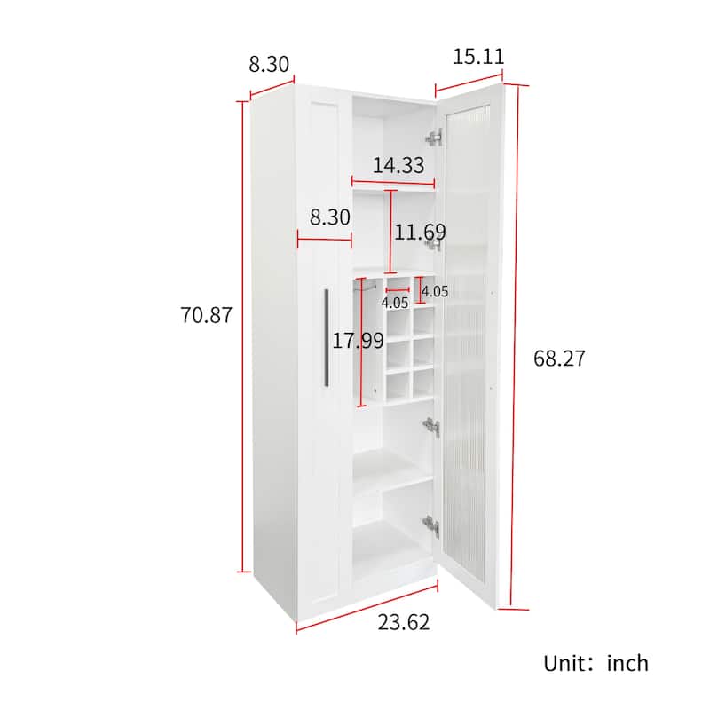 GDFStudio - Harry 70.87" Freestanding Multi-Function Pantry Cabinet with Pull-Out Shelves, Drawers & Microwave Stand