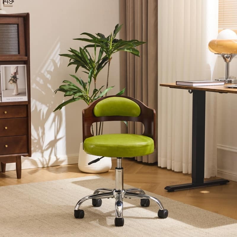 Ring-Shaped Wooden Back Office Chair With Foot Spikes And Wheels