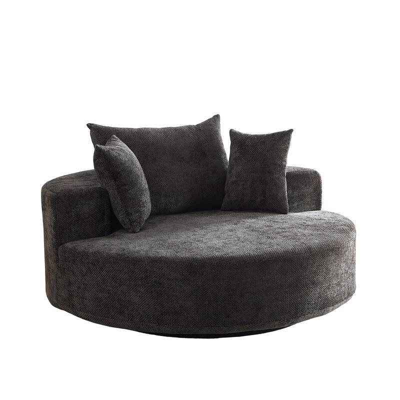 360 Degree Swivel Sofa Chair with Backrest Pillow for Livingroom 55'' Chenille Single Sofa, Round Fluffy Sleeper Sofa