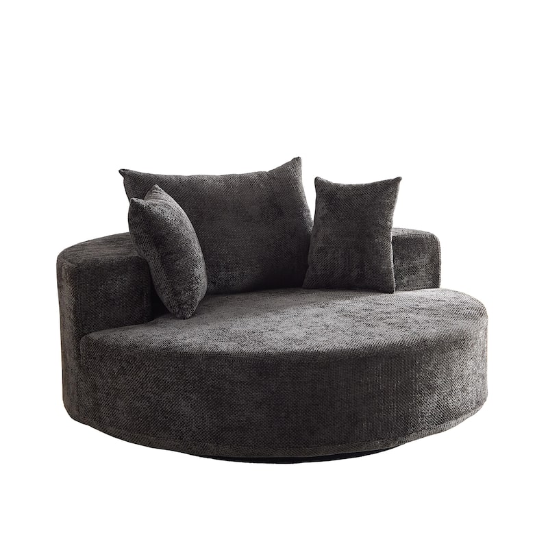 Chenille 360° Swivel Lounge Chairs with Fluffy Foam Cushion and Adjustable Backrest Pillow
