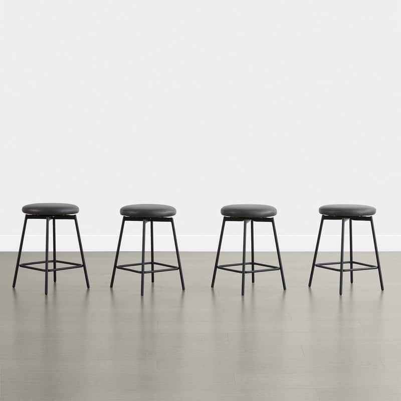 Spruce & Spring Modern 360-degree Swivel Counter Stool with Round Seat - Set of 4 - Black