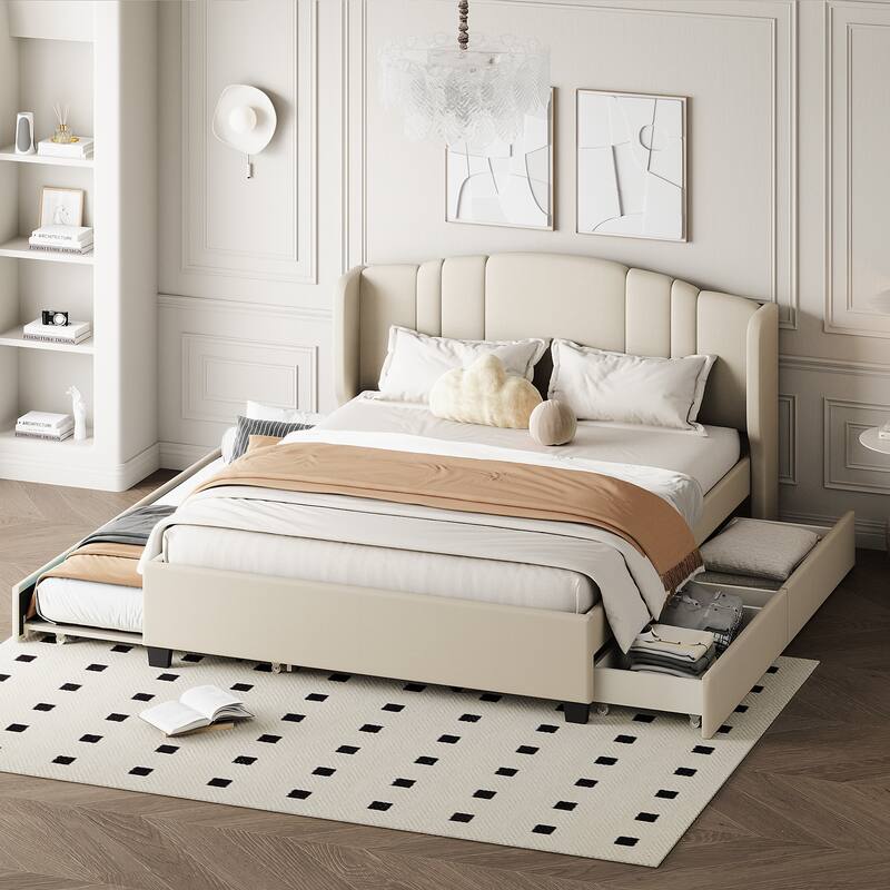 Platform Bed with One Twin Trundle and 2 Drawers