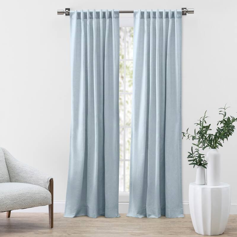 Serene Premium Cotton-Linen Blend Rod Pocket W Back Tabs Single Curtain Panel - 48"W  x 63"L - Blue