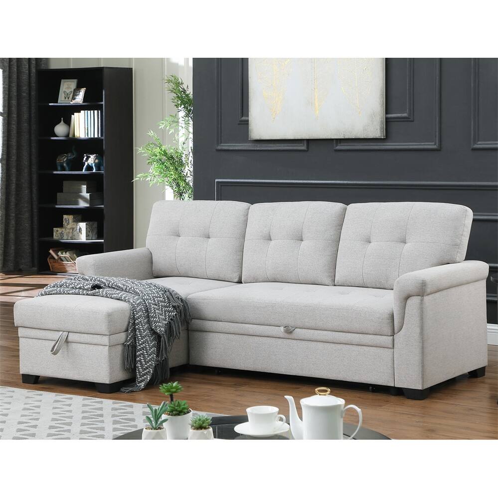 Linen Reversible Sleeper Sectional Sofa with Storage Chaise