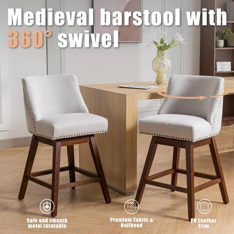 Counter Height Swivel Nail Head Upholstered Barstools Set of 6