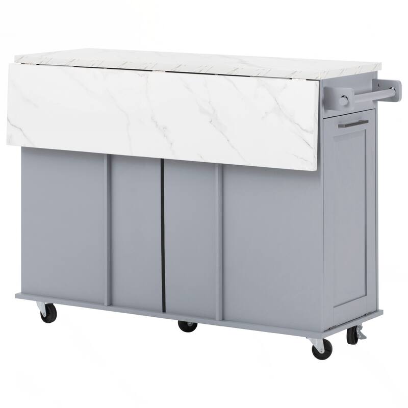 Kitchen Island with Storage Tilt Trash Can Cabinet and Pull Out Cabinet Organizer