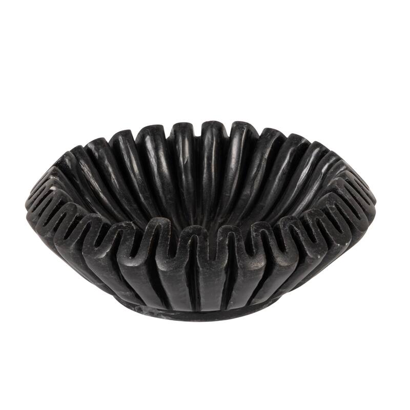 Marble Pleated Dish - 7.0"L x 7.0"W x 2.5"H - Black