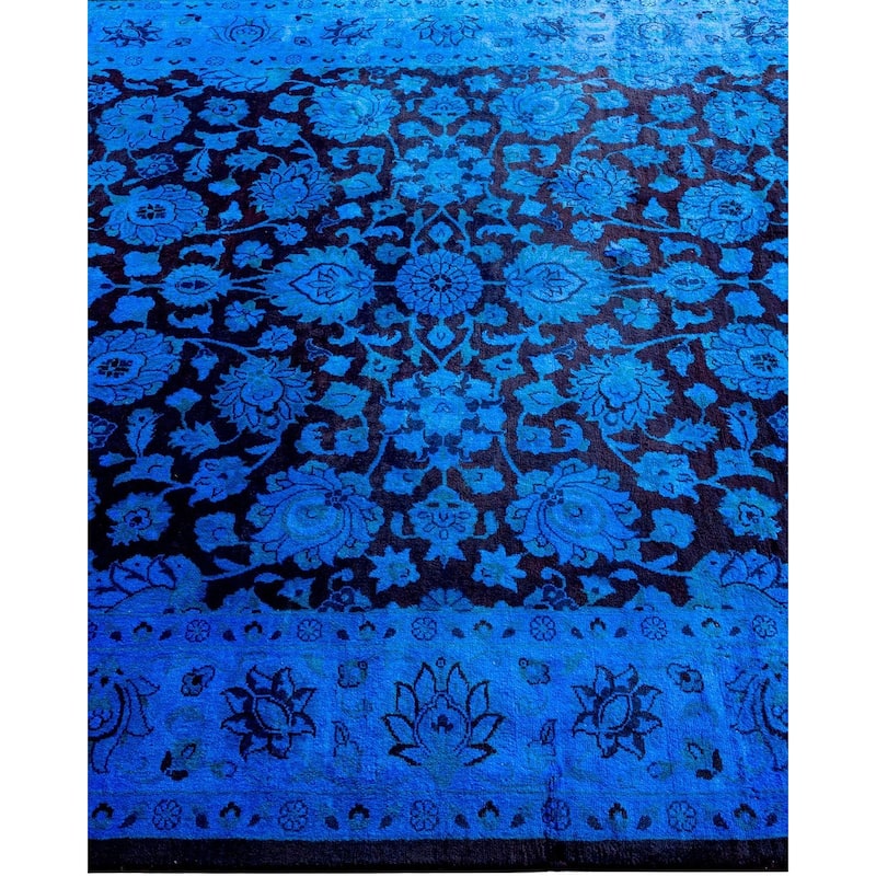 Overton Hand Knotted Wool Vintage Inspired Modern Contemporary Overdyed Blue Area Rug - 4' 2" x 6' 0"