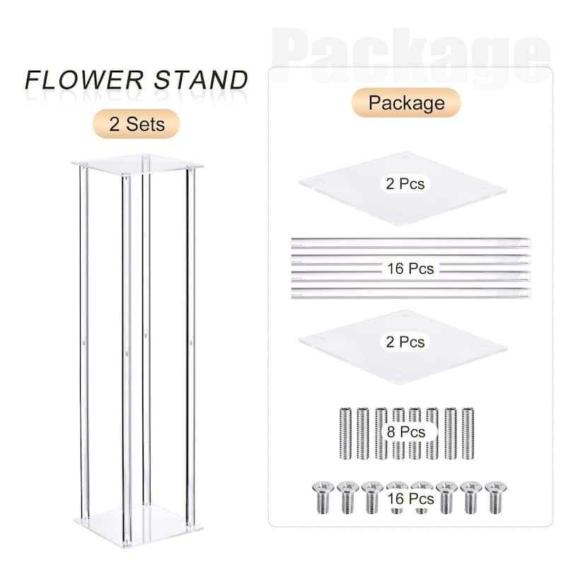 2pcs Wedding Flower Stand Vase Column Acrylic Flower Stand - Clear - 7.9" x 7.9" x 31.5"