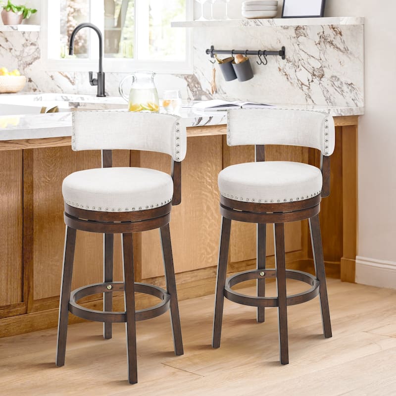Modern Velvet Swivel Bar Stool - 25" or 30" Counter Height with Adjustable Footrest & Walnut Base, for Kitchen Islands