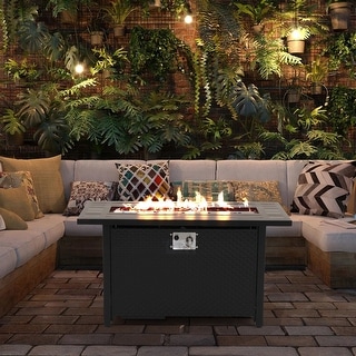 Outdoor 50000 BTU Rectangular 45” Propane Fire Pit Table with Glass Wind Guard for Patio, Deck, Backyard, Black - N/A