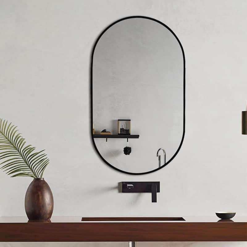 Khristy Black Metal Framed Oval Wall Mirror - 39.5" H x 23.6" W