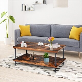 Industrial Vintage Coffee Table with 2 Tier Storage Shelf - Bed Bath ...