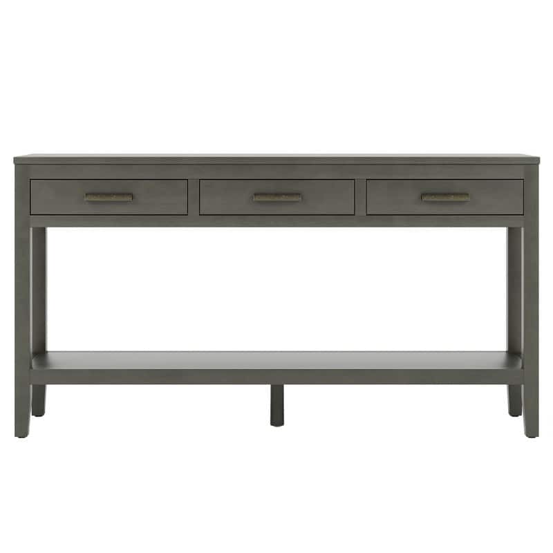 62.2" Modern Farmhouse Console Table with 3 Drawers & Open Shelf