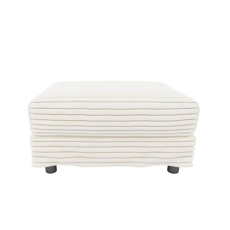 Modern Corduroy Upholstered Sectional Sofa for Living Room, Square Armrest Couch with 3 Ottomans, Convertible Lounge Chair