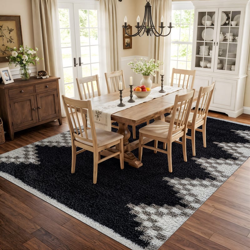 Geometric Shag Rug - Soft & Stylish - Anthracite Dark Gray - Medium Pile, Easy to Clean