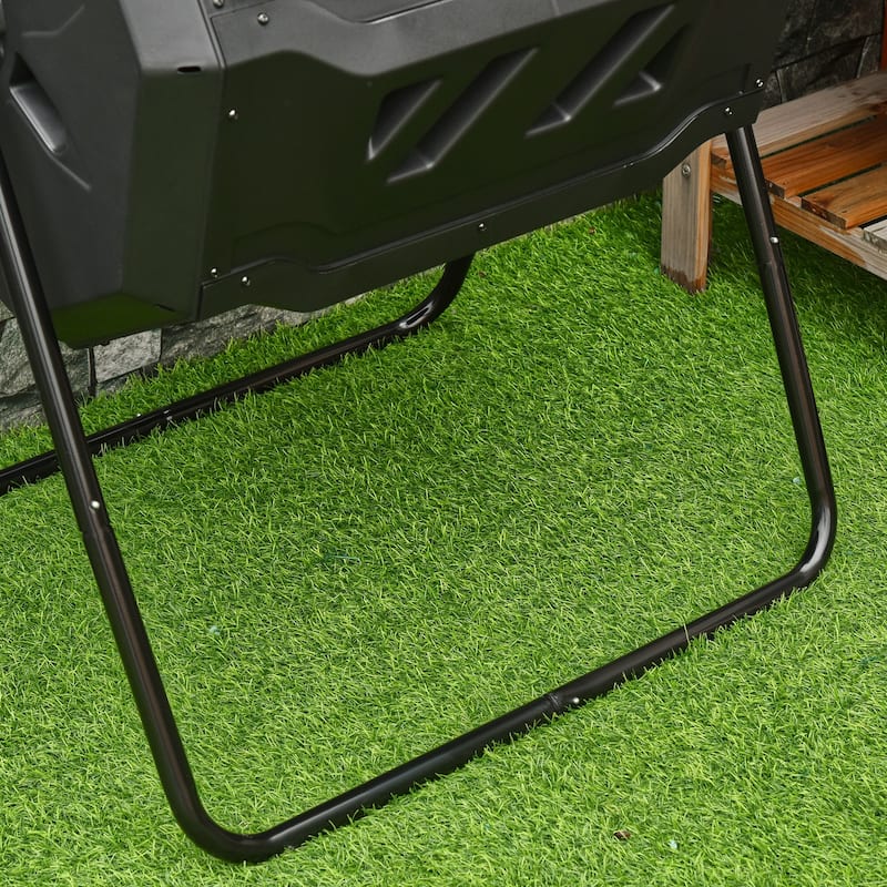 Outsunny Tumbling Compost Bin Outdoor Dual Chamber 360-deg Rotating Composter 43 Gallon w/ Sliding Doors & Solid Steel Frame