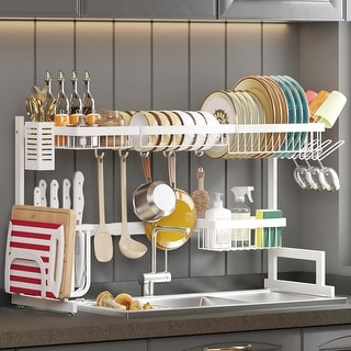 Dish Drying Rack Over Sink, 2 Tier Stainless Steel Over Sink Dish Rack ...