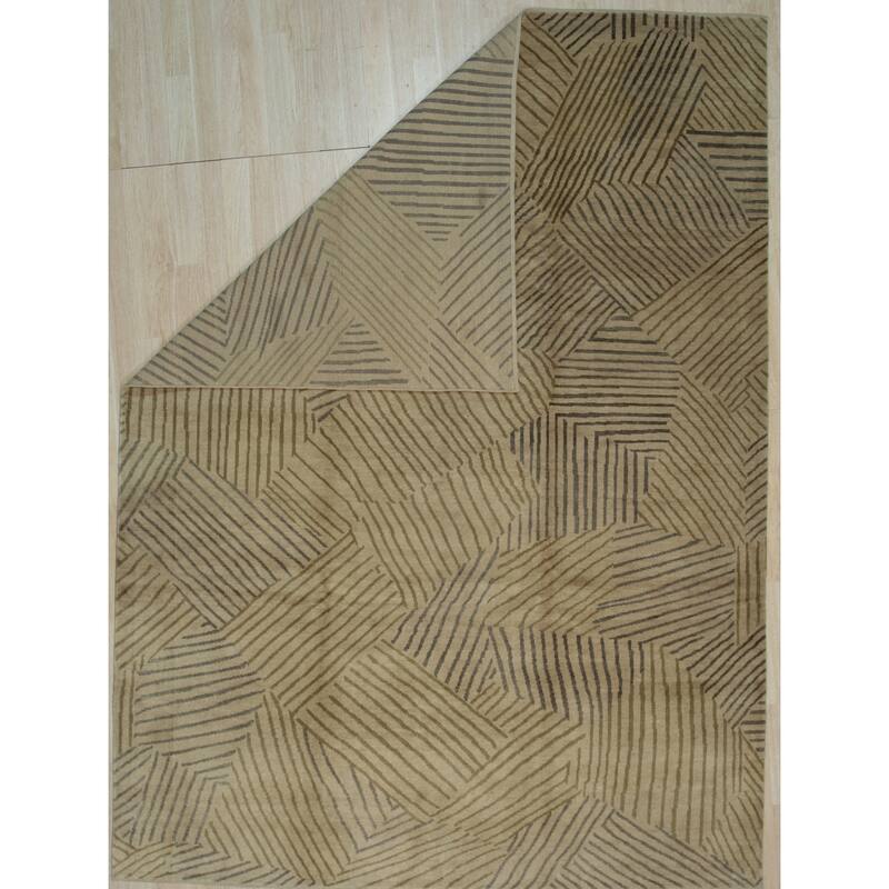 Gold Handmade Wool Transitional Rug 9' x 11'9 - Hand Knotted Natural Dyes Soft Pile Cotton Foundation - N/A
