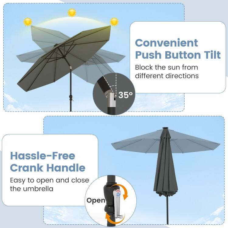 Polyester Metal Solar Patio Umbrella with LED Lights