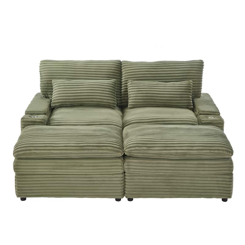Roomfitters 70.9-Inch Loveseat Sofa, Convertible Sectional Sofa Bed with Storage, 2 Movable Ottomans