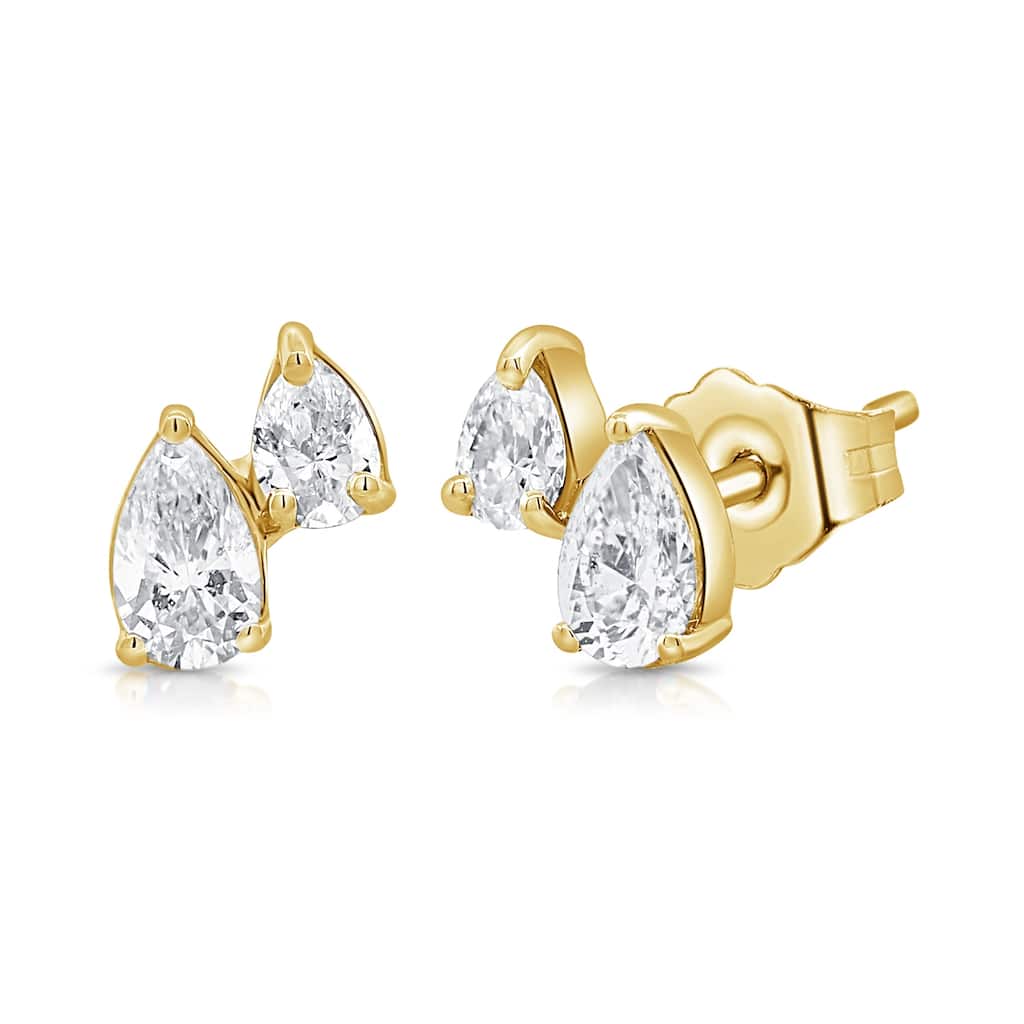 Joelle Collection 14K GOLD DIAMOND TWO STONE STUD EARRING
