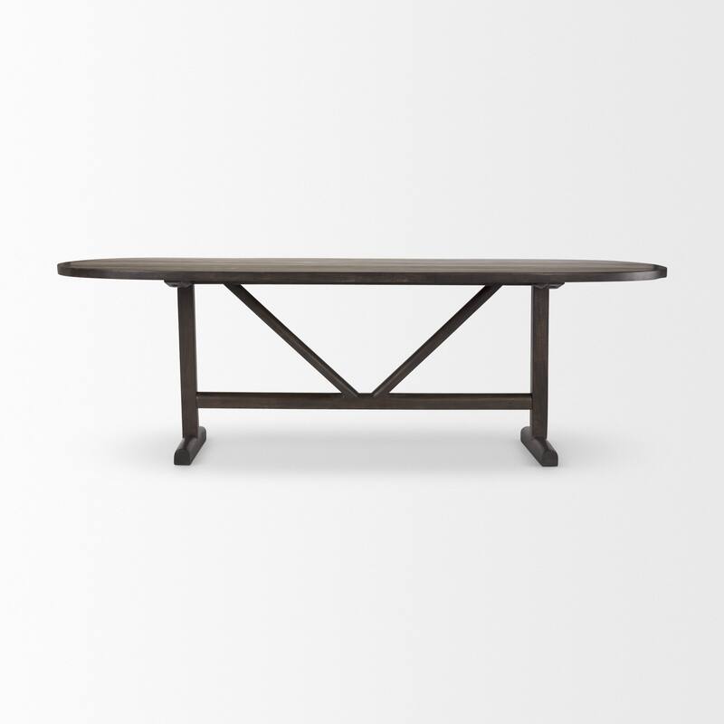HomeRoots 94" Dark Brown Solid Wood Trestle Base Oval Dining Table - 94.00 in. x 30.00 in. x 42.00 in.