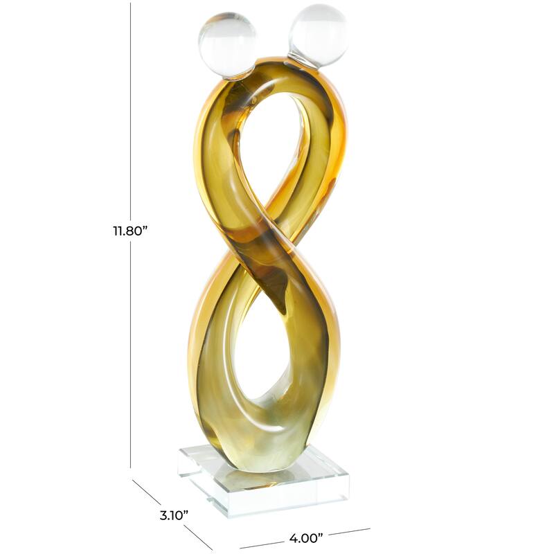 Orange Glass Infinity Abstract Decorative Sculpture with 2 Small Orbs