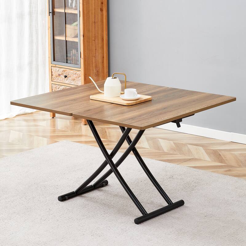 Modern minimalist multifunctional lift table with 0.8 inch thick MDF desktop and black metal legs,dressing table, coffee table