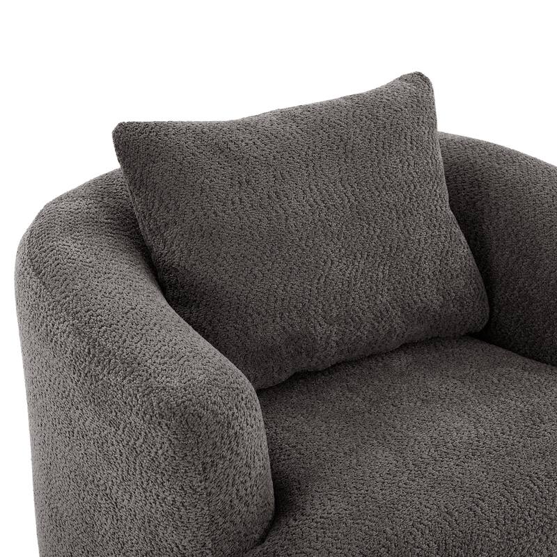 Chenille 360° Swivel Barrel Chair with Throw Pillow, Pocket Spring Cushion and Ergonomic Armrests