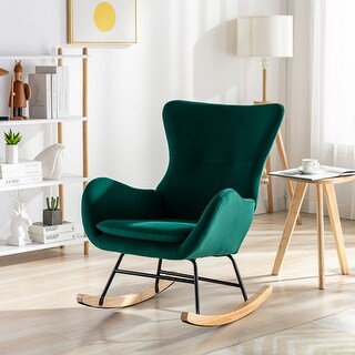 Velvet Fabric Padded Seat Rocking Chair With High Backrest And Armrests ...