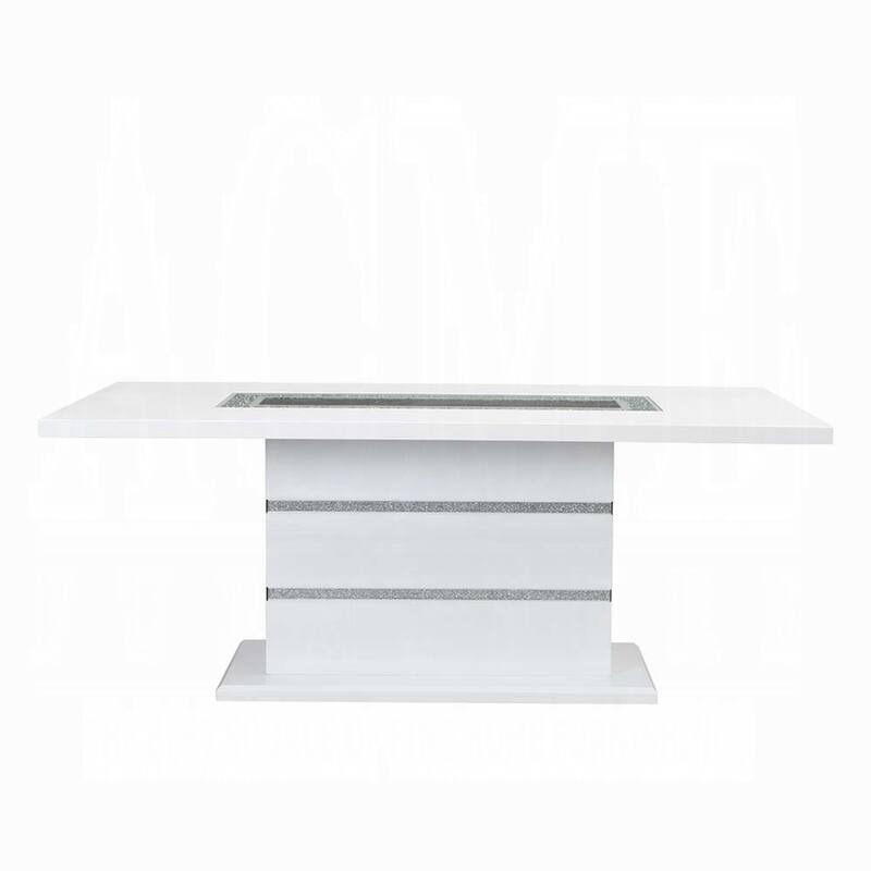 Zav Dining Table, 79 Inch Rectangular Top, White Gray Pedestal Base - Gray, White, Silver, Black