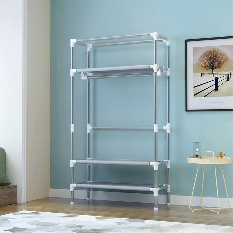 Mobile Closet Organizer with Removable Shelves Rod,Rolling Wardrobe