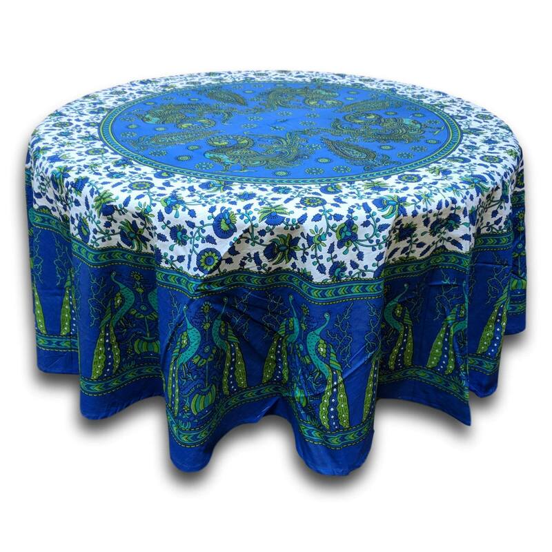 Cotton Lively Peacock Floral Tablecloth Round