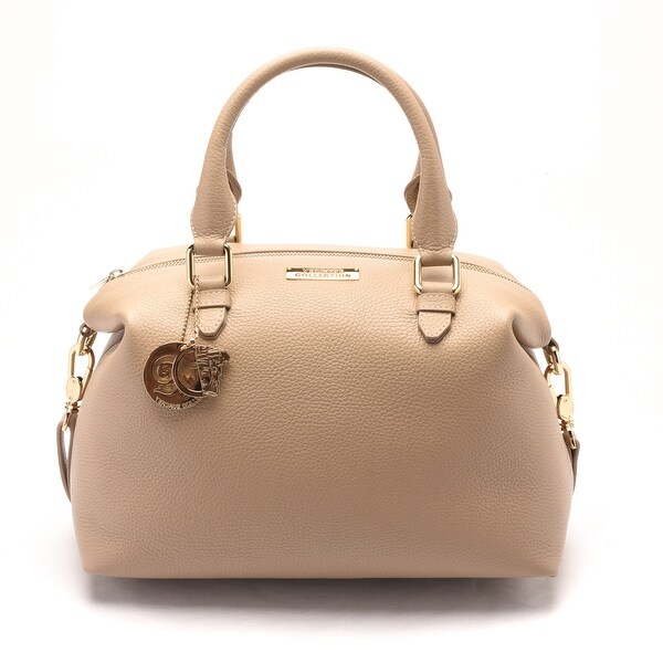 Versace Collections Women Pebbled Leather Top Handle Shoulder Handbag Satchel Tan - M