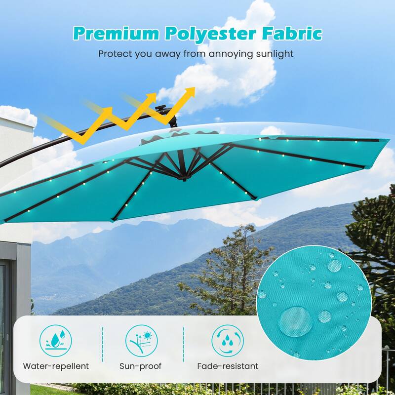 Gymax 10 FT Solar Offset Hanging Umbrella Patio Cantilever Umbrella w/