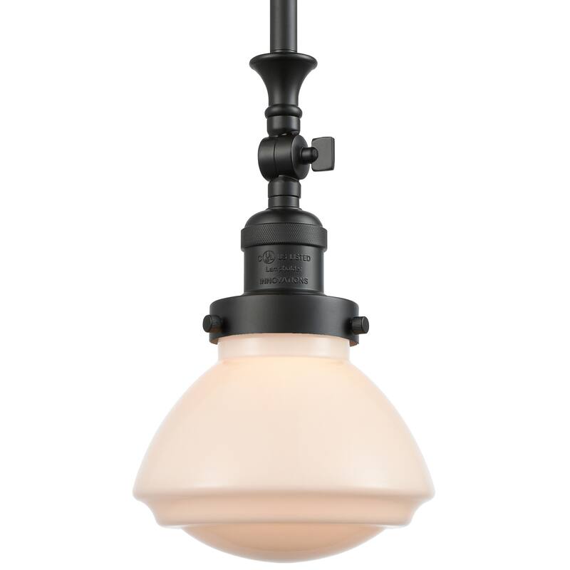 Innovations Lighting Olean 7" Wide Mini Rod Hung Adjustable Pendant - Matte Black / Matte White