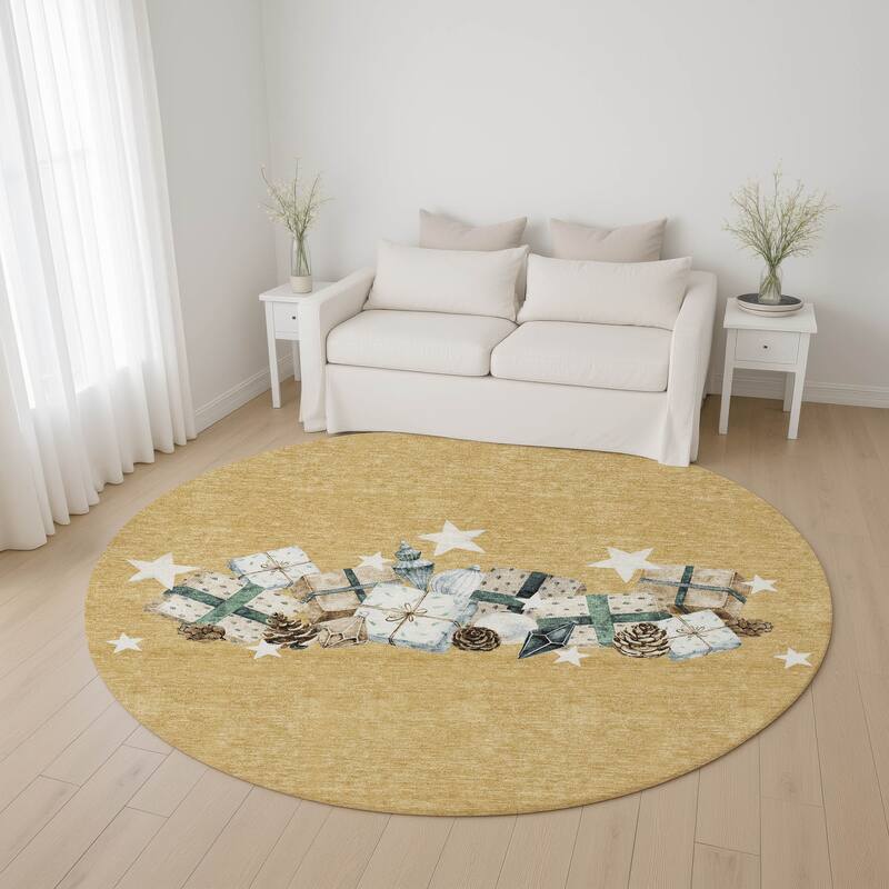 Premium Washable Super Soft Christmas Presents Mayfield Rug - Gold - 8' x 8'