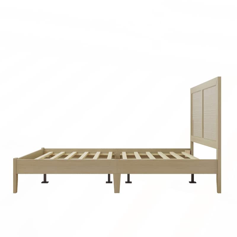 Solid Wood Platform Bed With Rattan