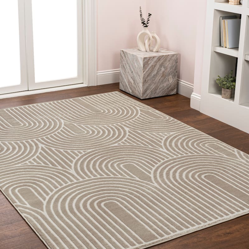 JONATHAN Y Aelius MidCentury Art Deco Striped Arches Two-Tone High-Low Area Rug